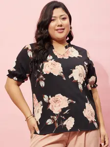 Berrylush Curve Plus Size Floral Printed Puff Sleeves Top