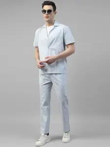 Hancock Striped Cuban Collar Pure Cotton Shirt With Trousers