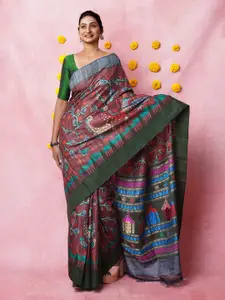 Unnati Silks Kalamkari Printed Pure Silk Handloom Tussar Saree