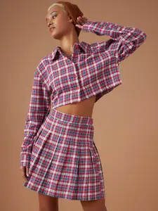 SASSAFRAS Red Checked Pure Cotton Shirt With Mini Skirt