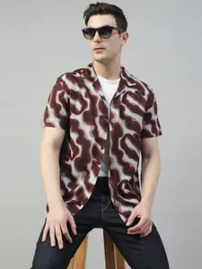 Hancock Comfort Relaxed Fit Abstract Printed Cuban Collar Short Sleeves Casual Shirt