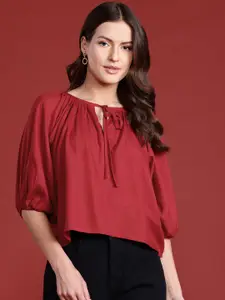 all about you Tie-Up Neck Puff Sleeves Top