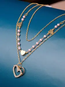 Ayesha Stone Studded & Beaded Three Layered Necklace with Heart Pendant