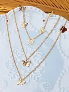 Ayesha Gold Butterfly Pendant Layered Necklace