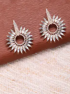 SOHI Gold-Plated Stone Studded Floral Drop Earrings