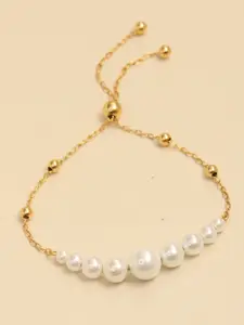 LeCalla Gold-Plated 925 Sterling Silver Pearl Beaded Link Bracelet