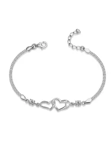 LeCalla Rhodium-Plated 925 Sterling Silver Cubic Zirconia Stone Studded Charm Bracelet