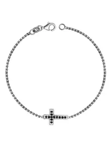 LeCalla Men Rhodium-Plated 925 Sterling Silver Cubic Zirconia Stone Studded Link Bracelet