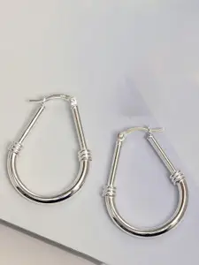 LeCalla Rhodium Plated 925 Sterling Silver Oval Hoop Earrings