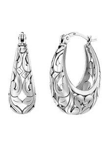 LeCalla Rhodium-Plated 925 Sterling Silver Contemporary Hoop Earrings