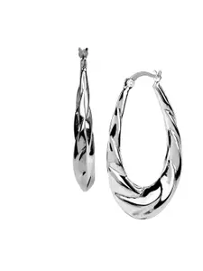 LeCalla Rhodium-Plated Sterling Silver Contemporary Hoop Earrings