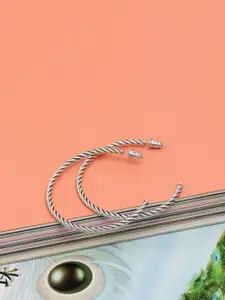 LeCalla Silver Plated 925 Sterling Silver Contemporary Half Hoop Earrings