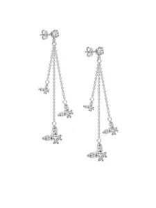 LeCalla Silver Plated Cubic Zirconia-Studded Contemporary Drop Earrings