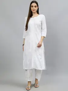 Seva Chikan Ethnic Motifs Embroidered Lucknowi Cotton Chikankari Kurta