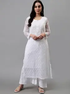 Seva Chikan Floral Embroidered Chikankari Georgette Straight Kurta