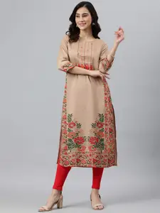 KALINI Floral Printed Silk Straight Kurta