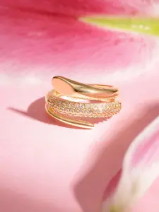 Rubans Gold-Plated zircon studded Adjustable finger ring.