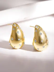 Rubans Voguish Gold-Plated Cubic Zirconia-Studded Brass Teardrop Shaped Studs Earrings