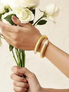 Rubans Voguish Gold-Plated Stainless Steel Cubic Zirconia Studded Kada Bracelet