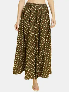 Enchanted Drapes Geometric Printed Pure Cotton Flared Maxi Skirt