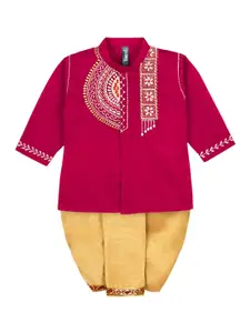 BAESD Boys Band Collar Embroidered Regular Pure Cotton Kurta with Dhoti Pants
