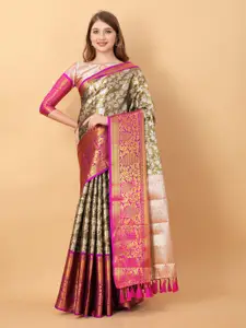 V3 FASHION STUDIO Floral Woven Design Zari Pure Silk Banarasi Saree