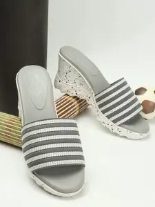 DressBerry Striped Open Toe Wedge Heels