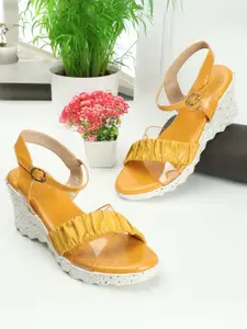 DressBerry Textured Open Toe Wedge Heels