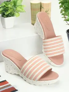 DressBerry Striped Open Toe Wedge Heels