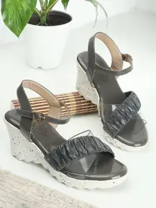 DressBerry Textured Open Toe Wedge Heels