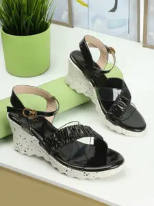 DressBerry Textured Open Toe Wedge Heels