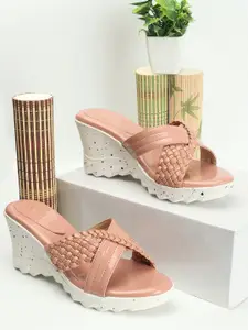 DressBerry Textured Open Toe Wedge Heels