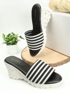 DressBerry Striped Open Toe Wedge Heels