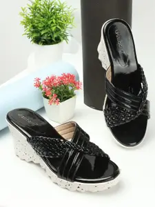 DressBerry Textured Open Toe Wedge Heels