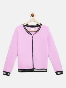 mackly Girls Self Designed Mandarin Collar Front Open Sweatshirt