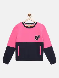 mackly Girls Colourblocked Round Neck Sweatshirt