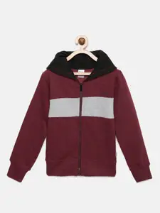 mackly Boys Colourblocked Hooded Front Open Sweatshirt