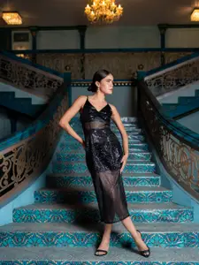 Stylecast X Hersheinbox Black Embellished Sheath Midi Dress