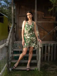 Stylecast X Hersheinbox Printed Halter Neck Ruffled Bodycon Mini Dress