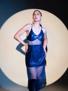 Stylecast X Hersheinbox Blue Sequined Party Midi Dress