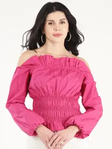By The Bay Off Shoulder Smocked Cotton Bardot Top