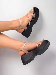 Monrow Strappy Open Toe Platform Heels