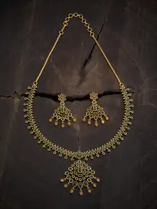 Kushal's Fashion Jewellery Gold Plated Stones Studded Antique Necklace & Earrings