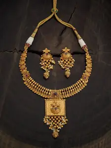 Kushal's Fashion Jewellery Gold Plated Stones Studded & Beaded Necklace & Earrings