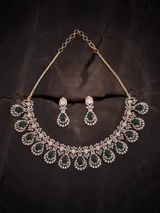 Kushal's Fashion Jewellery Gold Plated CZ Studded Necklace & Earrings