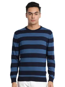 Indian Terrain Round Neck Long Sleeves Cotton Striped Pullover Sweater