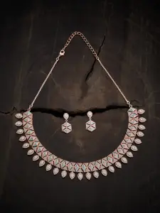 Kushal's Fashion Jewellery Rose Gold-Plated Cubic Zirconia Stone Necklace & Earrings