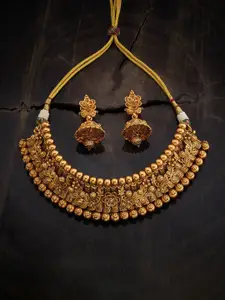 Kushal's Fashion Jewellery Gold Plated Ethnic Antique Necklace & Earrings
