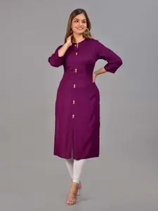 NEW4U Mandarin Collar Roll-Up Sleeves Straight Kurta