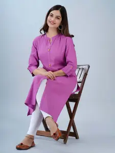 NEW4U Mandarin Collar Roll-Up Sleeves Straight Kurta